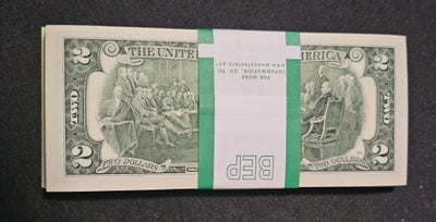 Amerika, sedler, 2 dollar, 2013, 1 bundt med 100 stk 2 dollar sedler
Fortløbende serienr 
Uncirculat