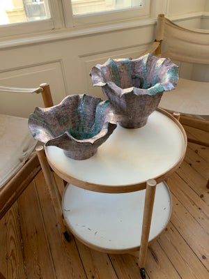 Keramik, Unikke vaser i keramik, Skønne ældre unikke vaser / opsatser i lilla, grønne og blå farver 