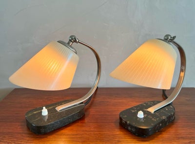 Anden arkitekt, Art deco lamper, bordlampe, Smukke art deco lamper i krom og fine gl glas og en fod 