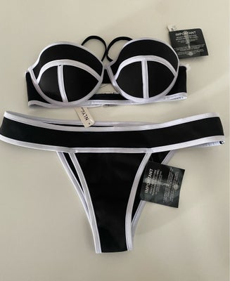 Badetøj, Bikini, NLY Beach, str. BH: 70C - Trusser: M,  Sort, hvid,  92% polyester, 8% elastene,  Ub