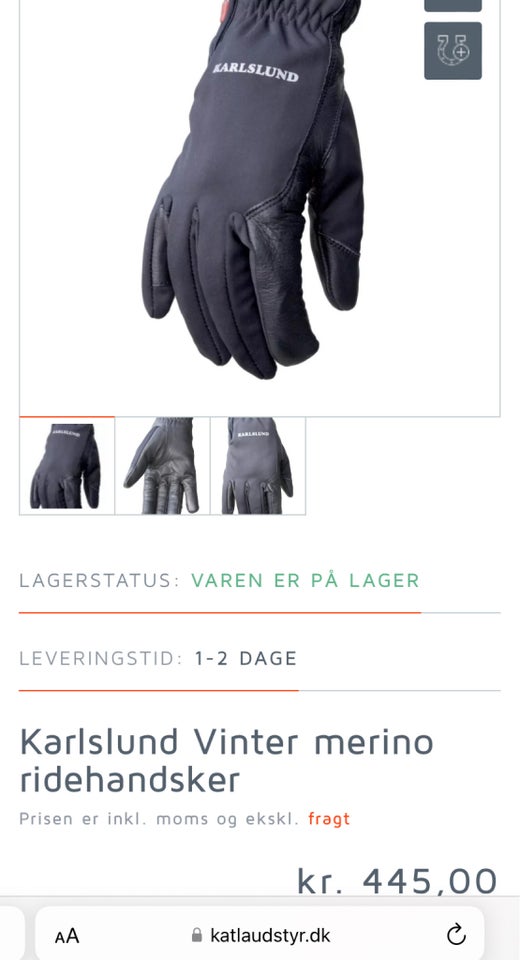 Handsker, Karlslund Merino Vinterhandske, str. M