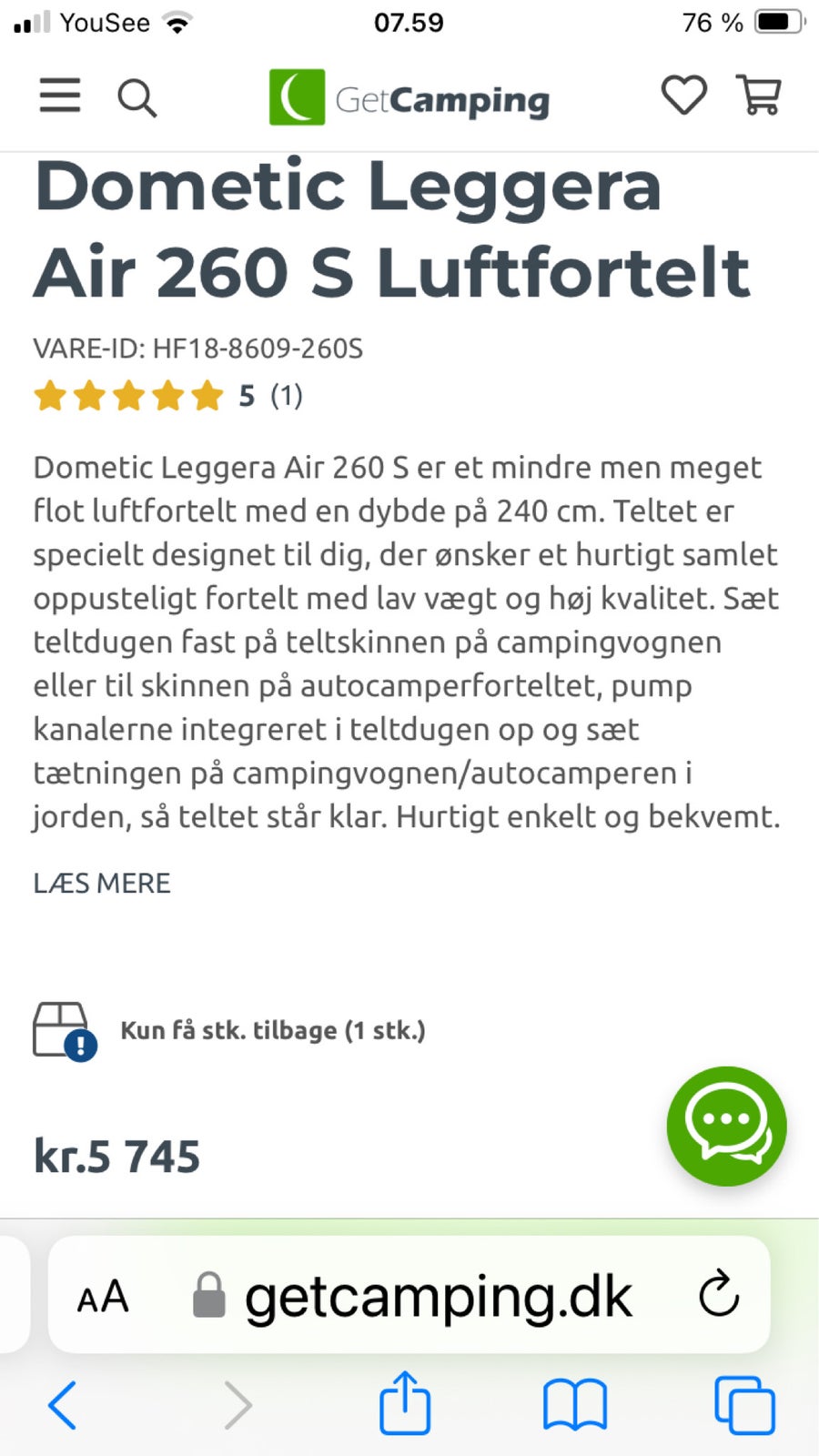 Fortelt, Kampa Leggera Air 260