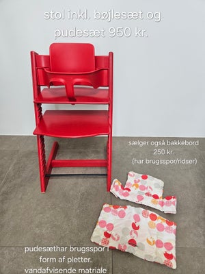 Højstol, Tripp trapp, Stokke Trip Trap højstol i rød med brugsspor. 

Pakken indeholder stol, rødt b