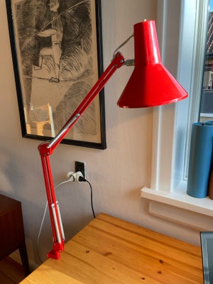 Arkitektlampe, HCF Denmark, Dansk produceret retro arkitektlampe, rød med afbryder på toppen og bord