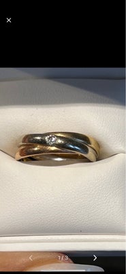 Ring, guld, Sælger 3 i 1 guld og hvid guld og Rosa guld 
I 14 k 
Str 54 
M /brillant 0.03 c top wese