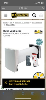 Ventilationsanlæg, SØGER Duka, SØGER Duka one 50Pro + wifi