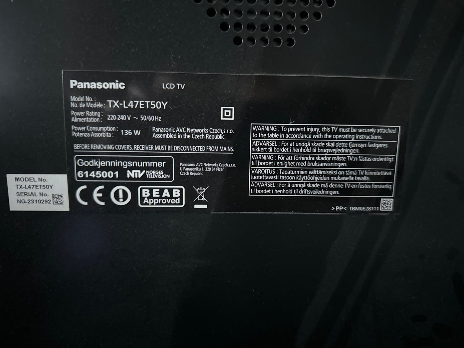 LCD, Panasonic, TX-L47ET50Y