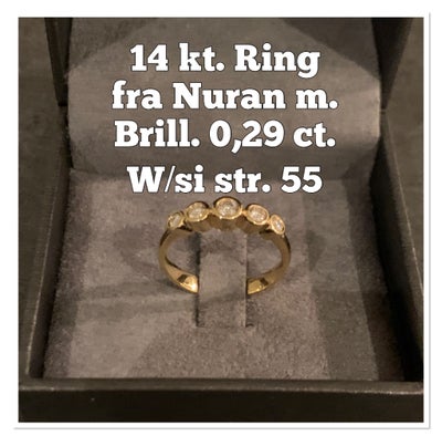 Fingerring, guld, Nuran, Virkelig flot fingerring i 14 karat guld med 0,29 karat diamanter sælges
St
