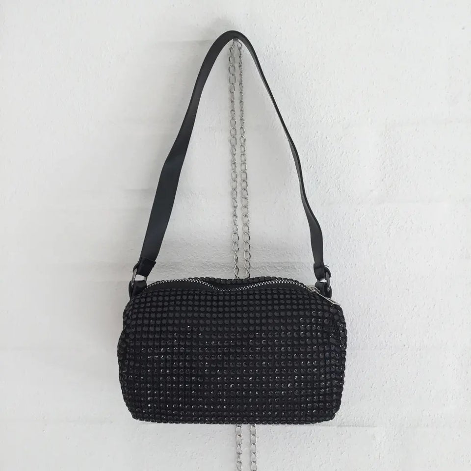 Crossbody, Sort taske med shine crossbody shiny