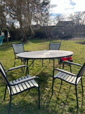 Havemøbelsæt, Maguerit, Aluminium og teaktræ, Havemøbelsæt med 4 smukke stole i marguerit/rørvigstil