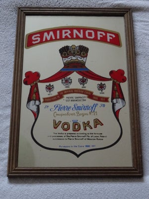 Skilte, Smirnoff vodka spejl skilt, Flot gl Smirnoff vodka spejl skilt i fin hel stand ,måler 32,5cm