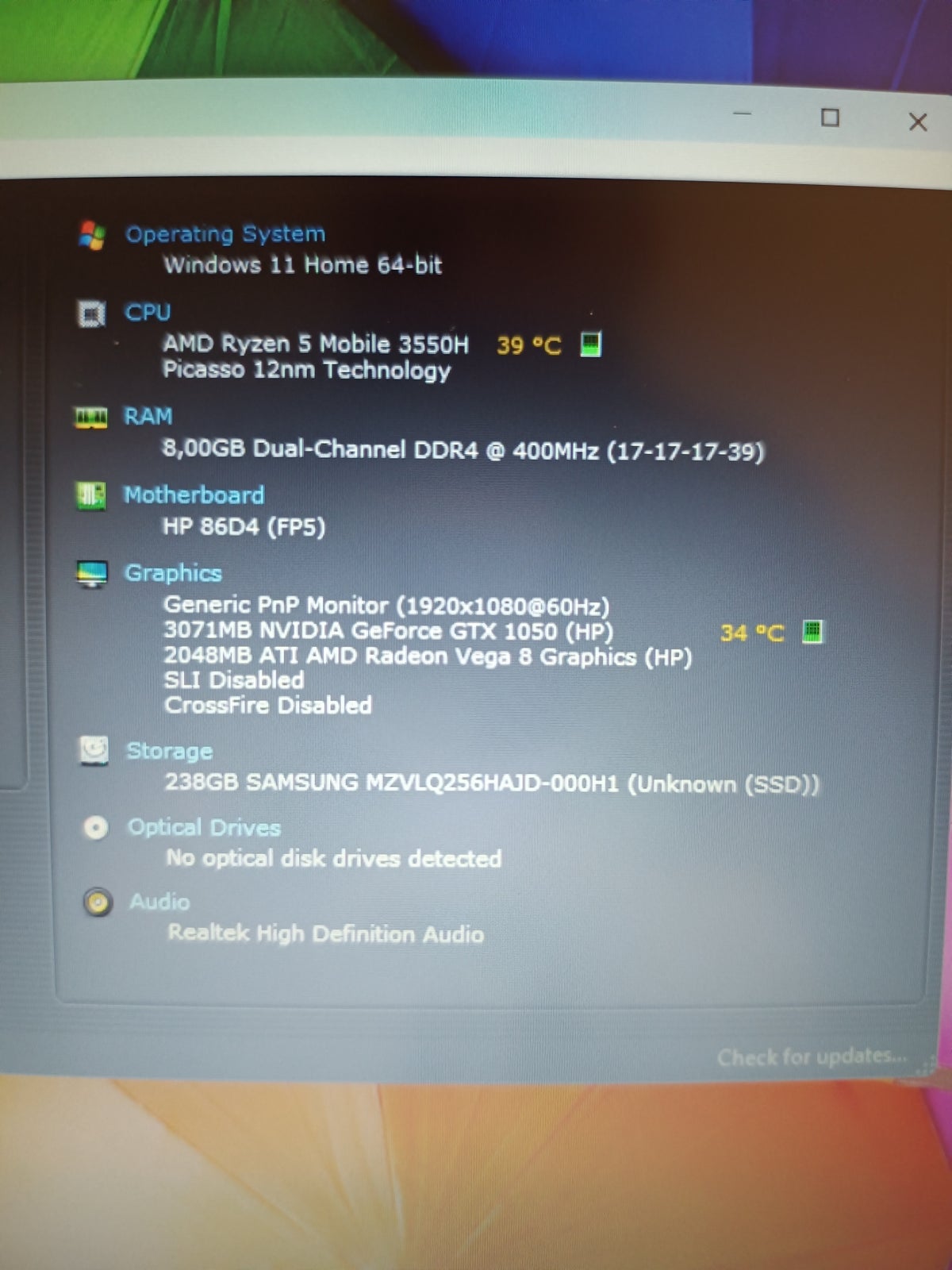 HP Gaming RYZEN 5, 2,4 GHz, 8 GB ram