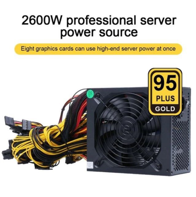 Strømforsyning 2600Watt, Perfekt, til Mining til BTC Power Supply Miner Support 10 grafikkort Miner(