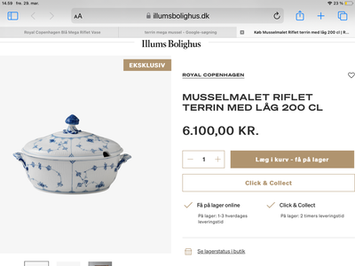 Porcelæn, Royal Copenhagen , Royal Copenhagen, Royal Copenhagen musselmalet stor terrin butikspris 6