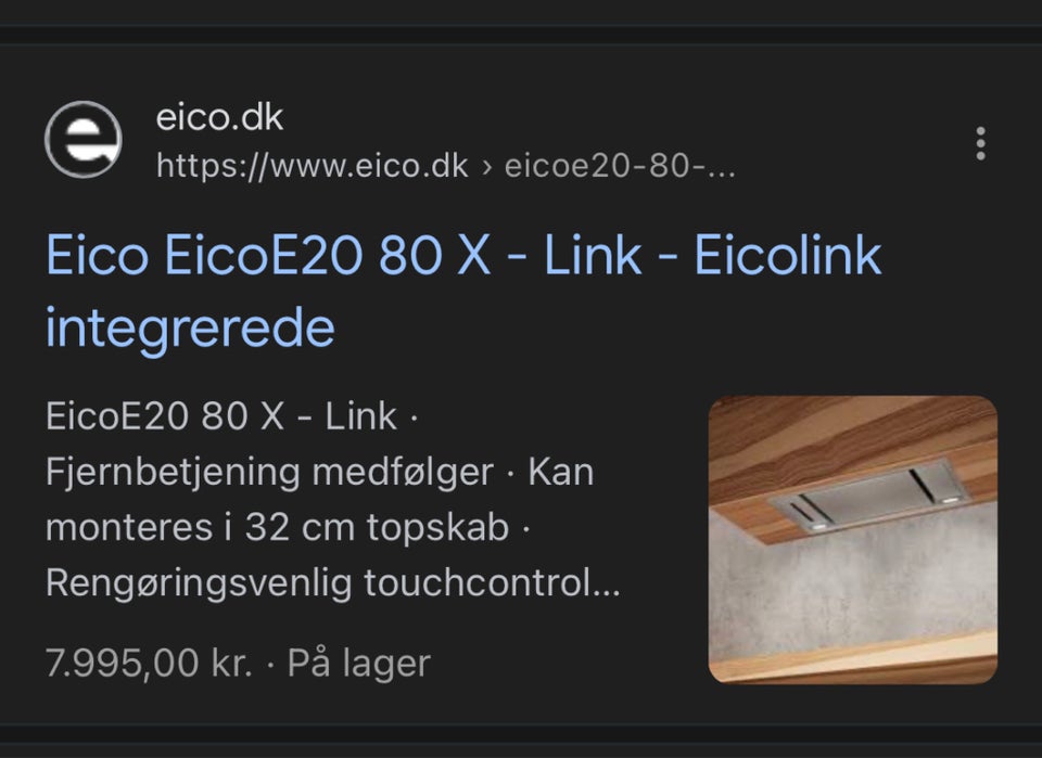 Emhætte, EICO E20 80, b: 705 d: 262 h: 300