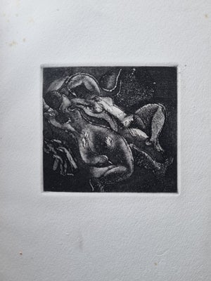 Radering akvatinte, Axel Salto 1919, motiv: Erotisk. Elskende kvinder, b: 11 h: 11, Orig. radering o