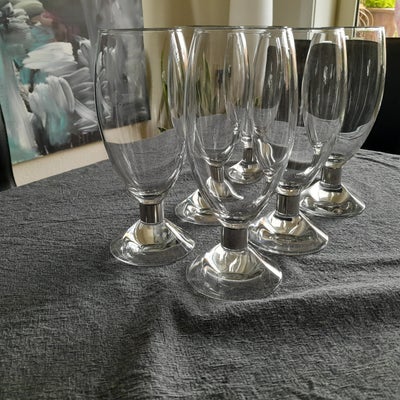 Glas, Ølglas , Erik Bagger Elegance, Sælger 6 stk. 50 cl med stålmanchet, 19,5 cm høje. Blot brugt g