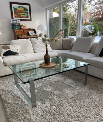 Glasbord, b: 80 l: 120 h: 40, Designer glasbord, tyk glasplade, med aluben
#sofabord #coffetable #ka