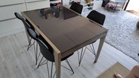 Spisebord m/stole, mørkt glas, metal