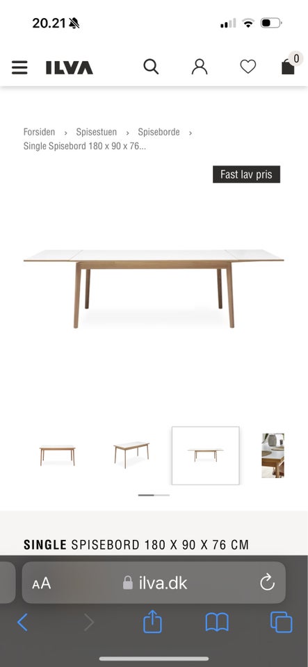 Spisebord, Hvid laminat og eg, Ilva