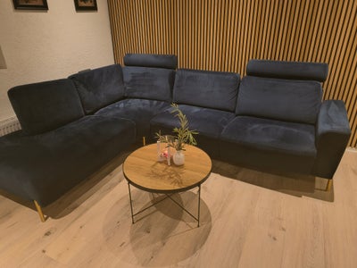 U-sofa, velour, 4 pers. , Hjort knudsen, Flot ny renset mørkeblå velour sofa med elektrisk chaiselon