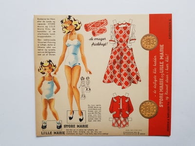 Påklædningsdukker, Store Marie og Lille Marie, Gamle originale ark i pap med dukkerne Store Marie og