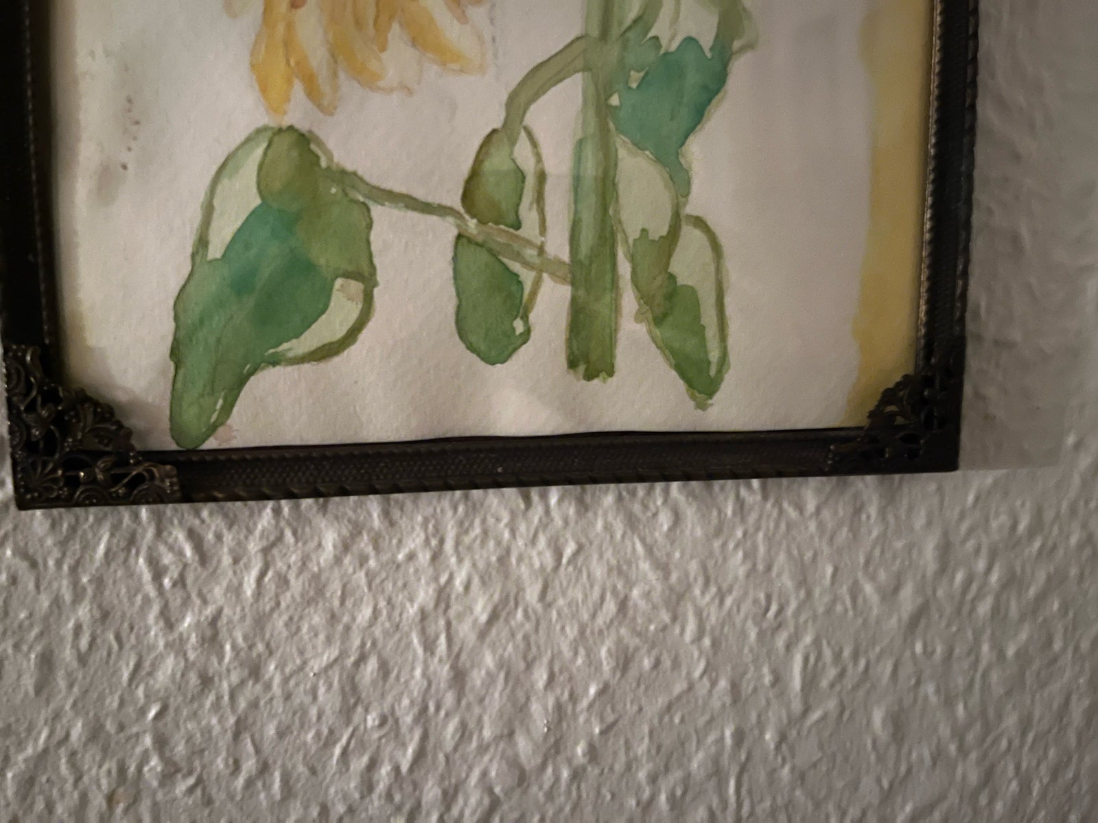Akvarel i gl ramme, motiv: Solsikke blomst, b: 19 h: 24
