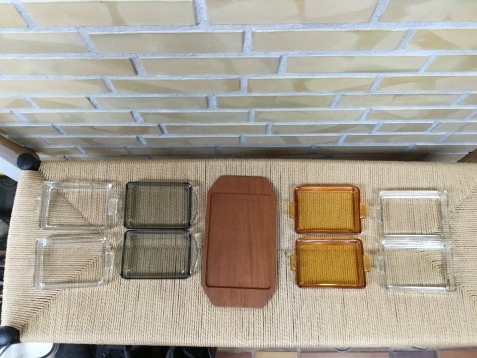 Andet, Cabaret fad teak med 2 glas skåle, Retro teak cabaret