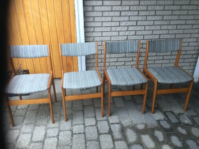 Spisebordsstol, Fire pæne retro spisestole med gråt stof.
I god stand, men lidt brugsspor og enkelte