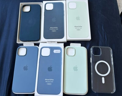iPhone 15 Plus, 16 GB, blå, Perfekt, Hej jeg sælger disse originale Apple silikonecover og et læderc