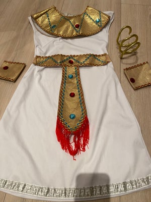 Udklædning, Børnekostume, Kleopatra kostume med bælte, krave, armringe og hovedbeklædning. Str. 128
