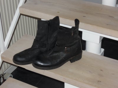 Støvler, str. 40, B&Q,  sorte,  læd/nubuch,  Næsten som ny, smarte støvler med lynlås i siden -kraft