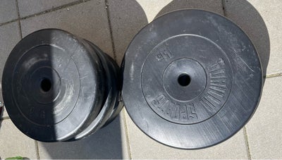 Håndvægte, Gorilla, 70 kg Vægtskive i hård plast fra Gorilla Sports 

2 x 15 kg og 4 x 10 kg med 30 
