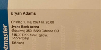 Billetter Bryan Adams Odense, Sælger 2 ståpladser til Bryan Adams koncert 1/5-24 i Odense. Afhentes 