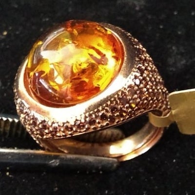 Fingerring, sølv, House Of Amber, Sterling sølvring belagt med 14 karat guld med en sten af cognacra