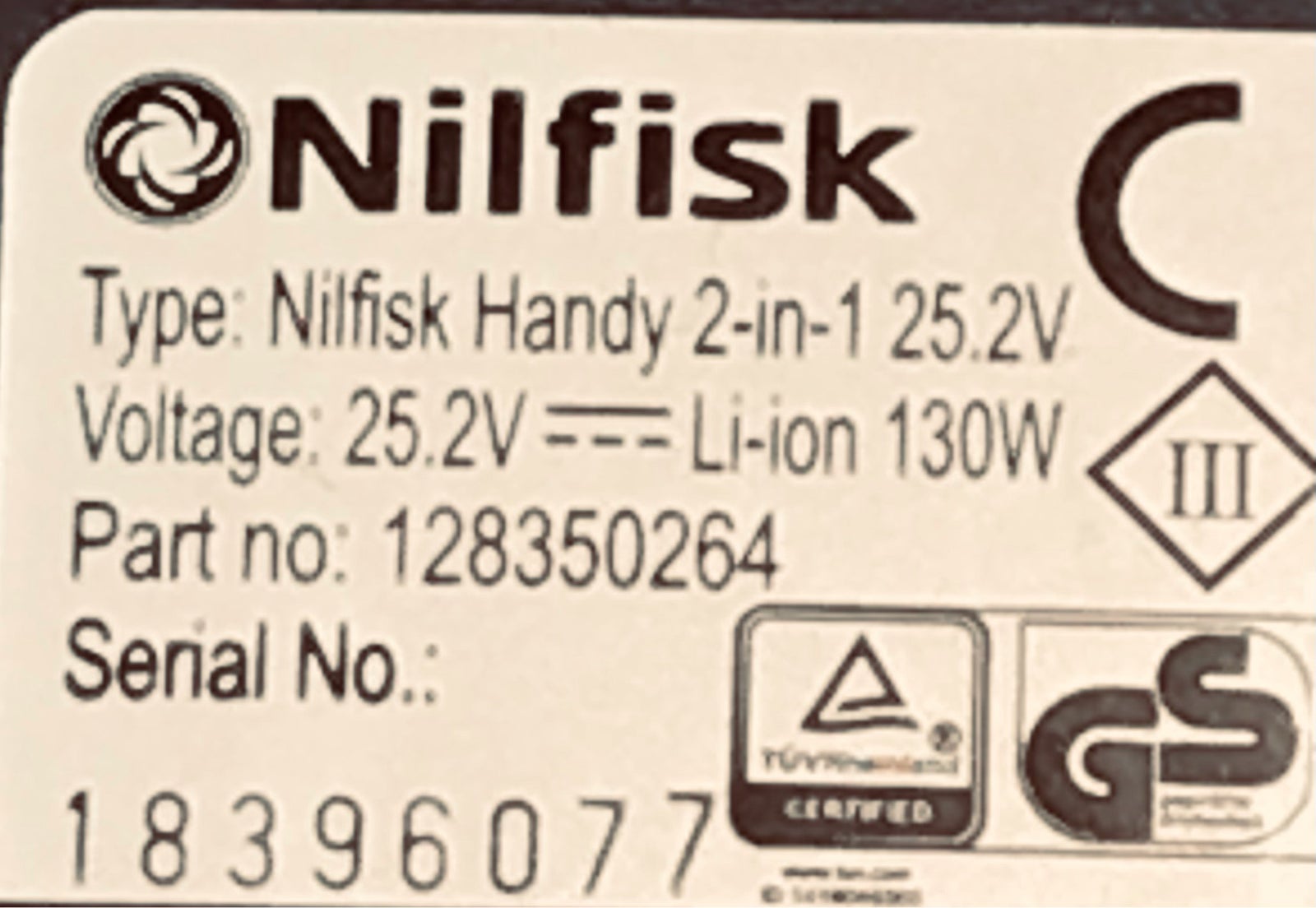 Håndstøvsuger, Nilfisk Handy 25.2v, 130 watt