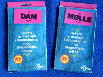 Dam og Mølle,  togrejse- el. bagsædespli, brætspil, 2 stk magnetiske "lommespil - m. sammenklappelig