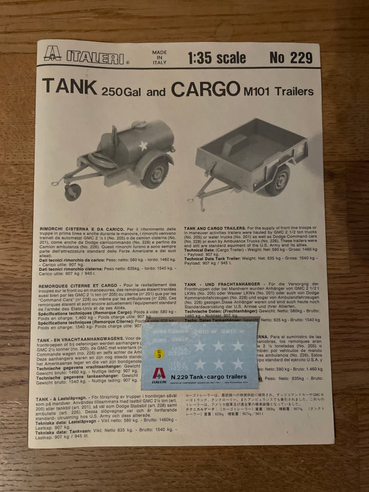 Byggesæt, Italeri Tank+Cargo, skala 1/35