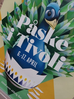 Plakat, motiv: Tivoli Påfugl, b: 62 h: 84, Ubrugt Tivoli plakat med farverigt motiv af påfugl i et p