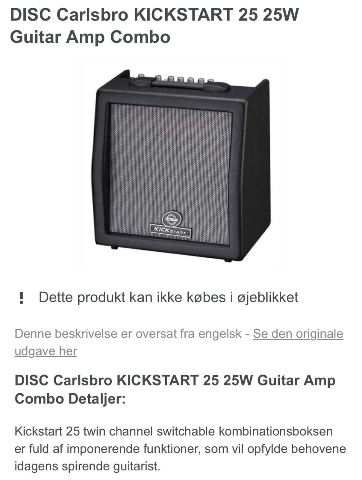 Guitarforstærker, Carlsbro Kickstart , 25 W