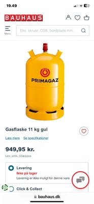 Tilbehør, Gasflaske ny
11 kg.
Ny = plomberet
Afhentes i Nykøbing Sjælland
Eller i Holbæk efter aftal