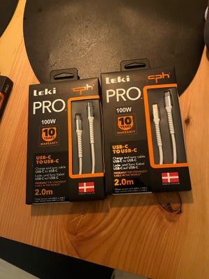 Ledning, Leki, 2 m., 2 nye usb-c til usb-c pris er pr. Stk. 