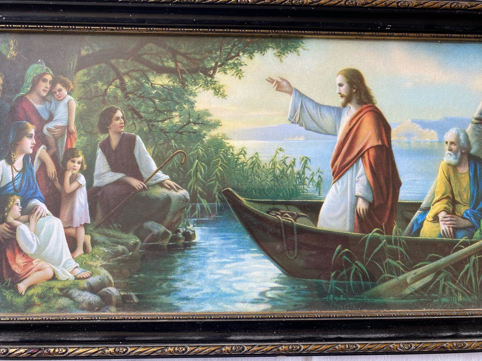 Billede i vintage ramme, motiv: Jesus på Genesarat Sø, b: 43