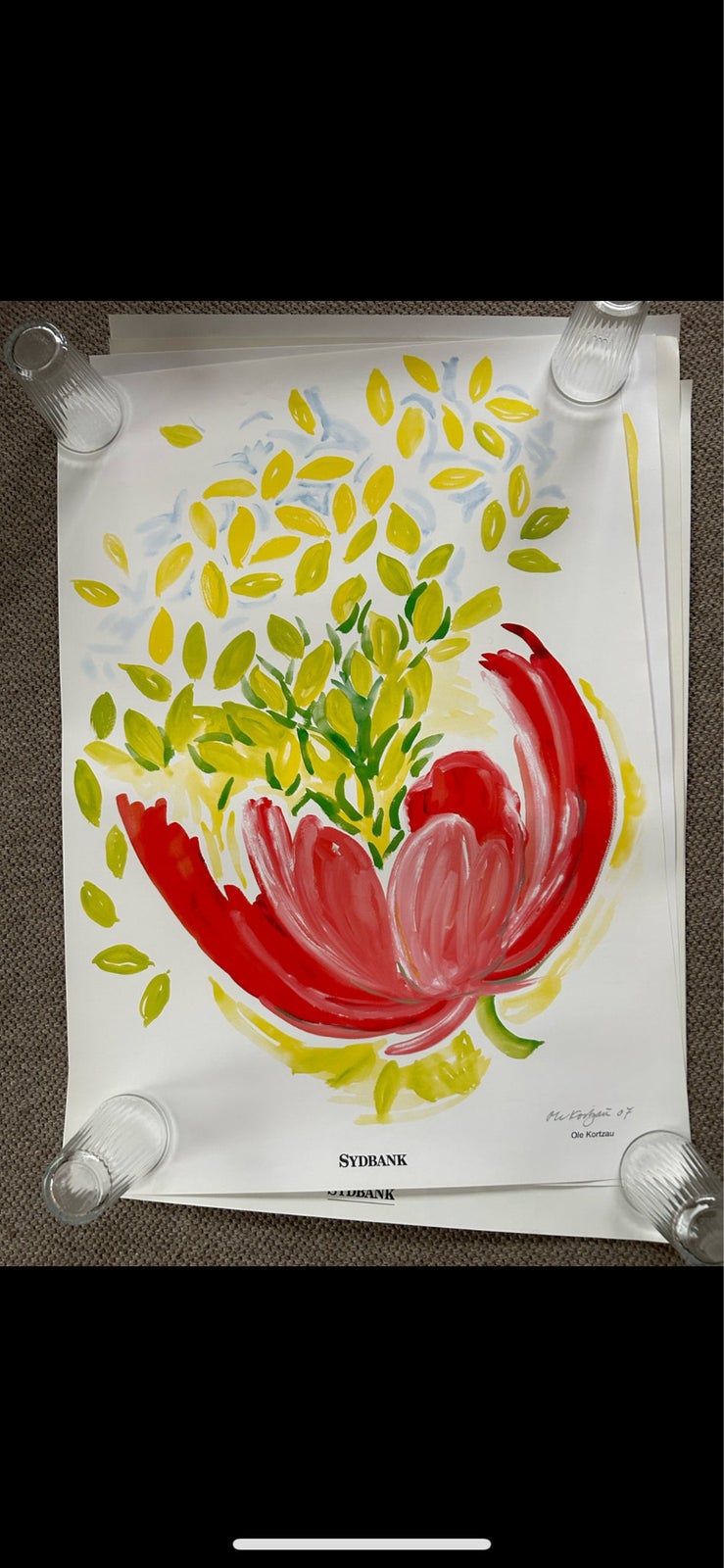Akvarel, Ole Kortzau , motiv: Blomster og træer