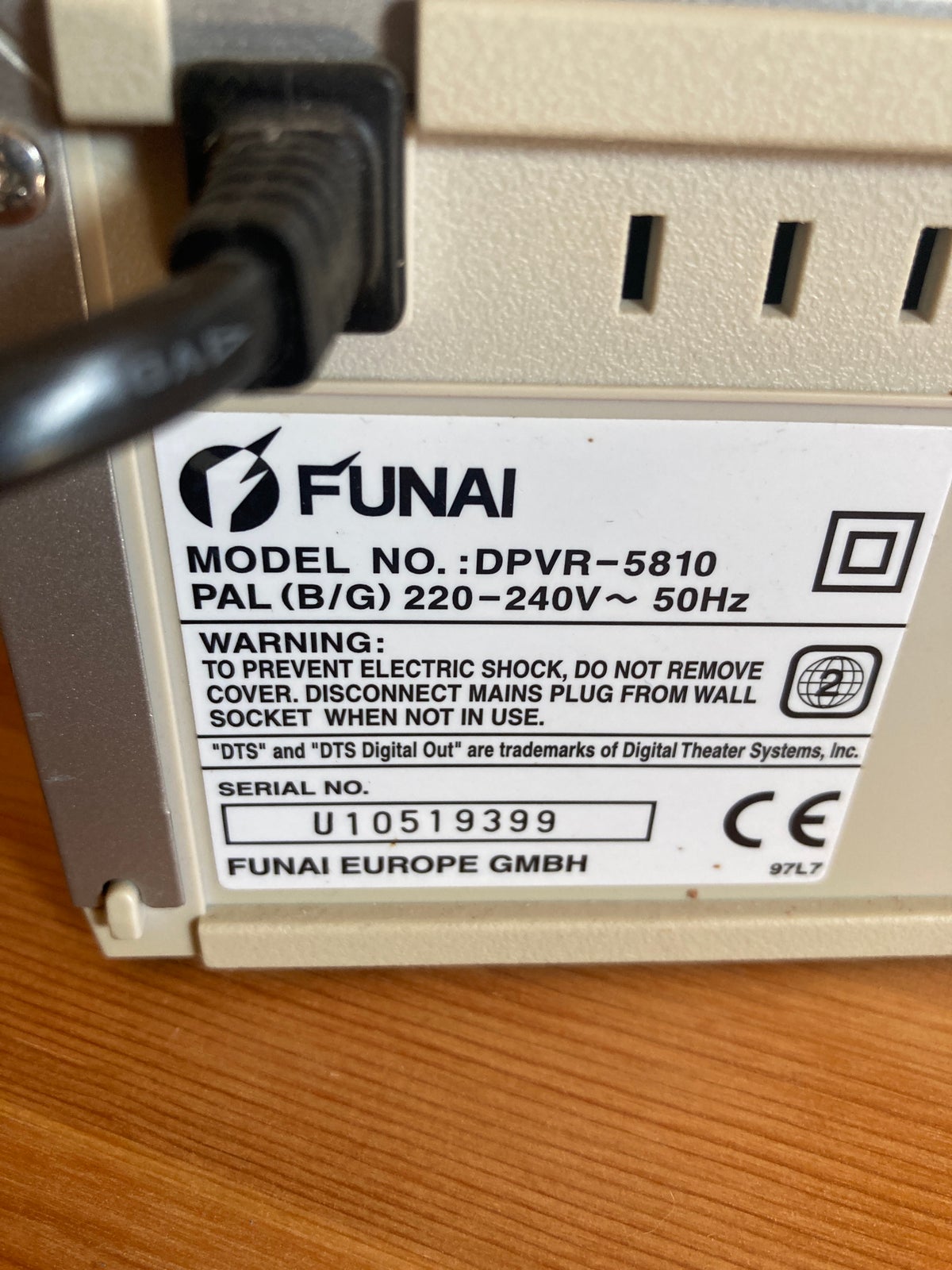 Dvd-afspiller, FUNAI, Model nr DPVR-5810