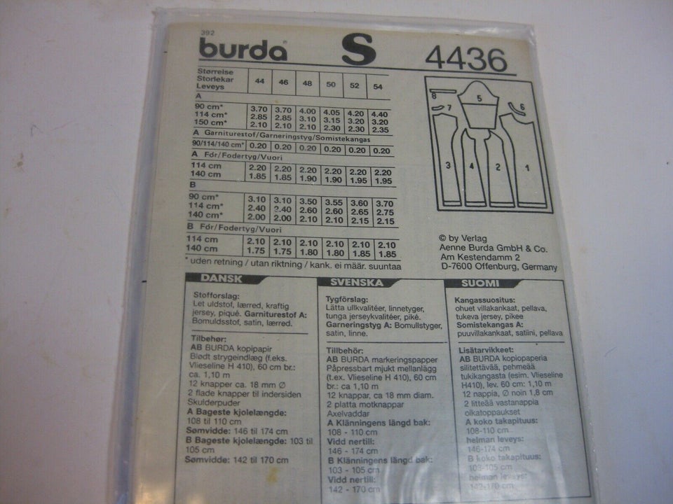 Mønster, Burda 4436 Kjole Plus