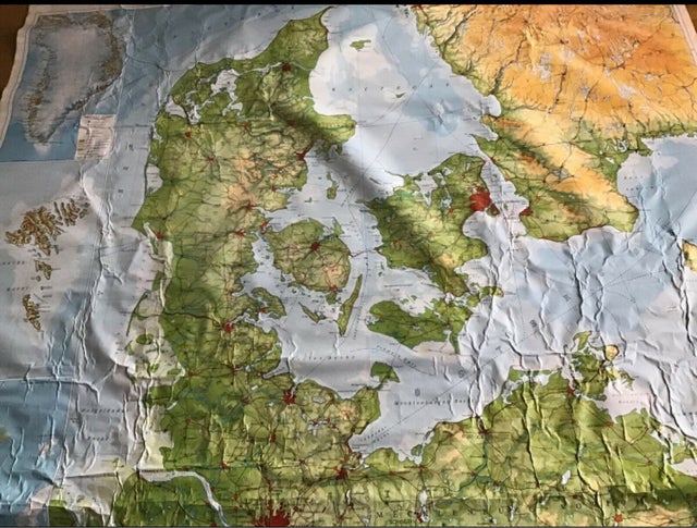 Landkort, Skolekort, Skole/landkort af Danmark med…