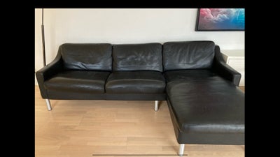 Sofa, læder, 3 pers. , Monsted, Svensk højkvalitets sort sofa med rigtigt læder og massiv træ konstr