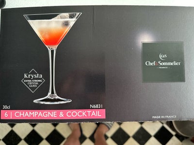 Glas, Champagneglas, Chef & Sommelier, 6 styk fede Champagne & Cocktail/Martini glas på 30 cl, Kryst