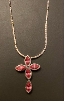 Halskæde, sølv, ., Flot kors med lyserøde sten. Kæden er 42 cm lang